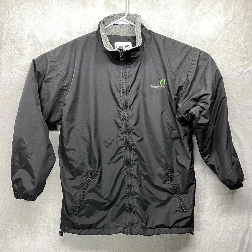 Cintas Centurylink Jacket‎ Black Fleece Lined 31 x 22 Logo Coat Zipper Pockets